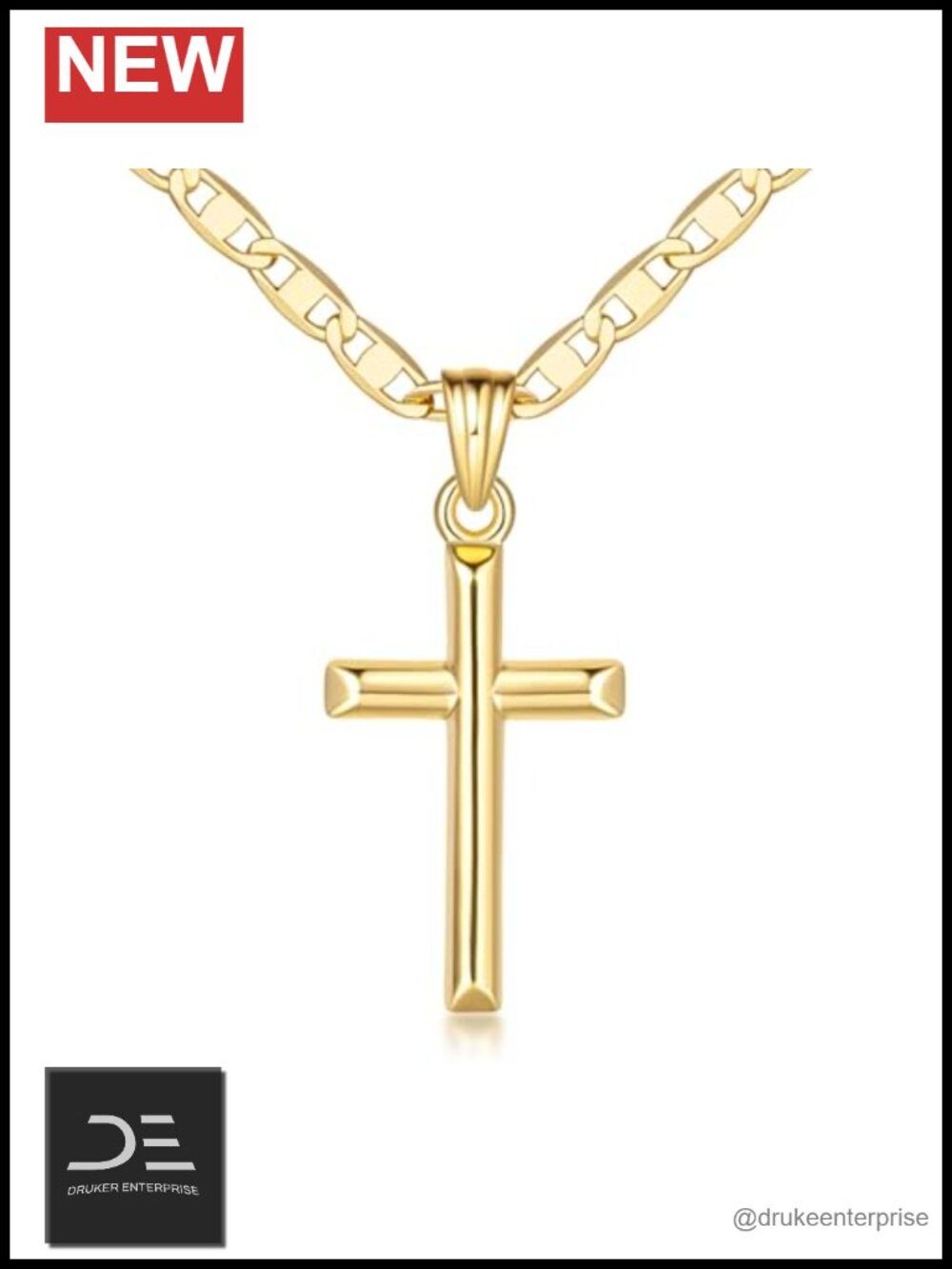 Gold Plated Cross Pendant Necklace 26mm Minimalist Dainty Chain